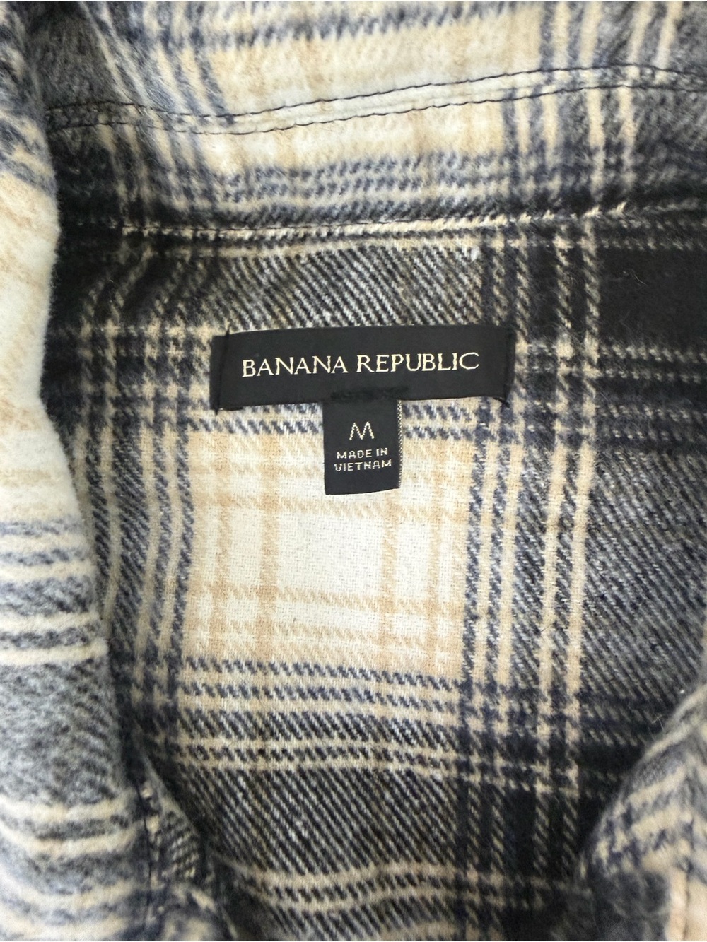 Banana Republic Plaid Flannel Shirt Jacket Shacket Black Cream M EUC - Picture 4 of 7